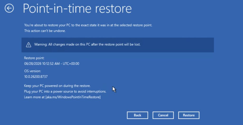 Windows 11 Point-in-Time Restore: Full Setup, Features, and Recovery Guide (2026 Update)