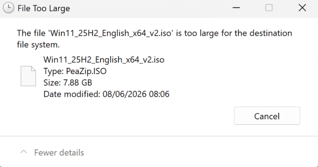 File Too Large for Destination File System Error — Fix It Without Losing Data (FAT32 to NTFS)